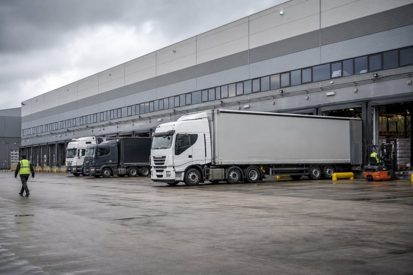Modern Distribution Centre with Loading Bays and HGVs