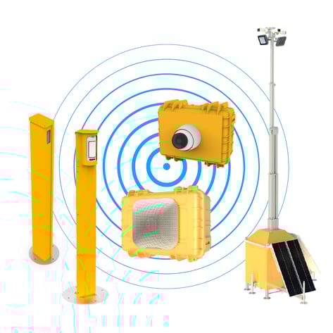 Circle Alarm Tower providing 24/7 construction site security in London — smart, wireless alarm system for UK businesses.