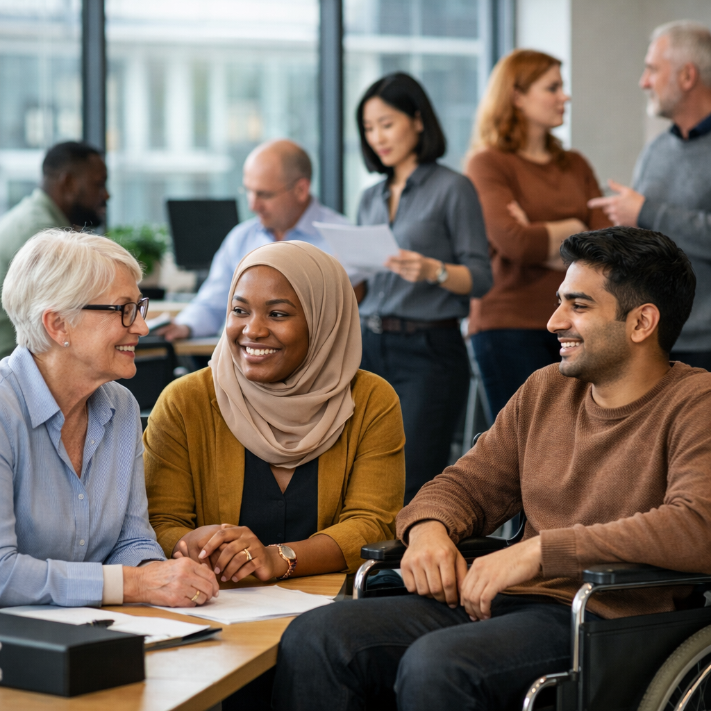 photographic Equality Diversity and Discrimination naturalk in Uk workplace no text on image