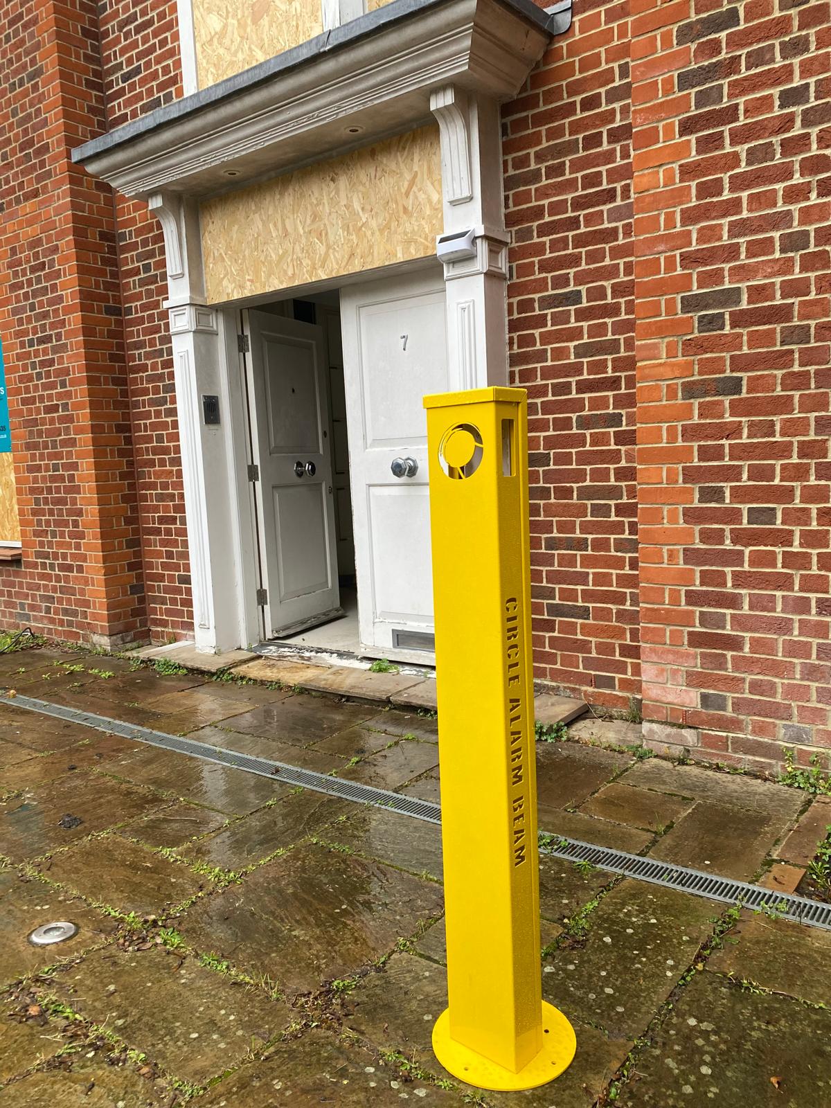 Circle Alarm system protecting a vacant commercial property from trespassing and vandalism